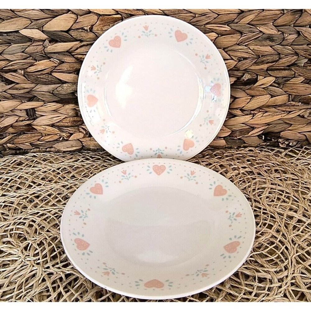 Corelle "Forever Yours" Bread Plates, Hearts, Floral Country Cottage, SET/2, EUC